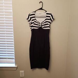 VfEmage Black and White Striped Midi Dress